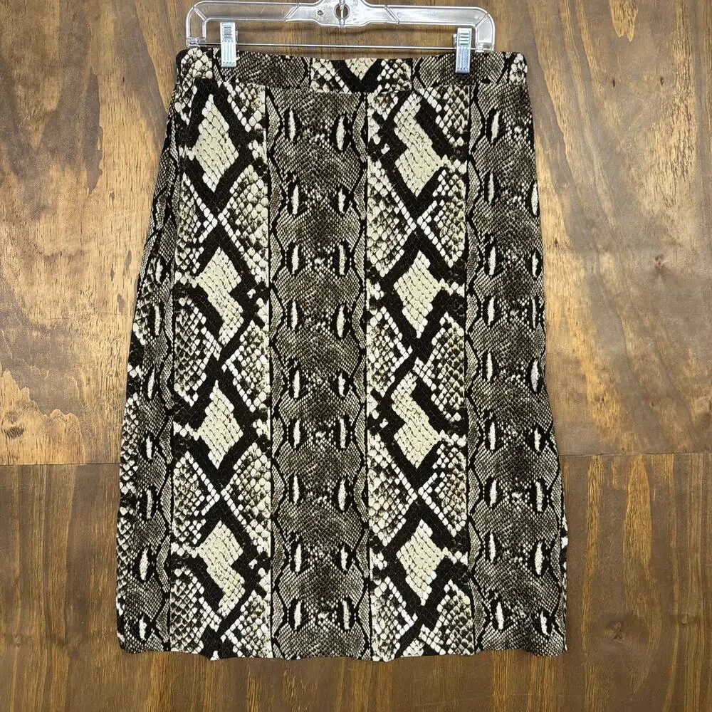 Michael Kors Womens Skirt Brown Cream Snake Print Wrap Pull On ALine Stretch L